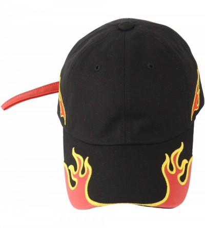 Baseball Caps Hot Red Flame Effect Long Strap Racing BIker Ball Cap Baseball Hat Truckers - Black - C1182KLLY2X $19.33