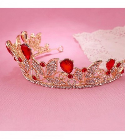 Headbands Baroque Drop Rhinestone Crystals Leaves Tiara Crown-5.5" Diameter(A1700) - Red - CI1884GSY5X $19.95