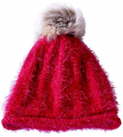 Skullies & Beanies Women/Men's Winter Fur Ball Pompom Beanie Cozy Knit Hat - 404 Red+ Free Gift - C0187WREHKE $7.52