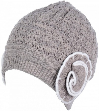 Skullies & Beanies Womens Warm Lined Flower Cable Knit Winter Beanie Hat Retro Chic Many Styles - H5247beige - CD12N2MOV94 $3...