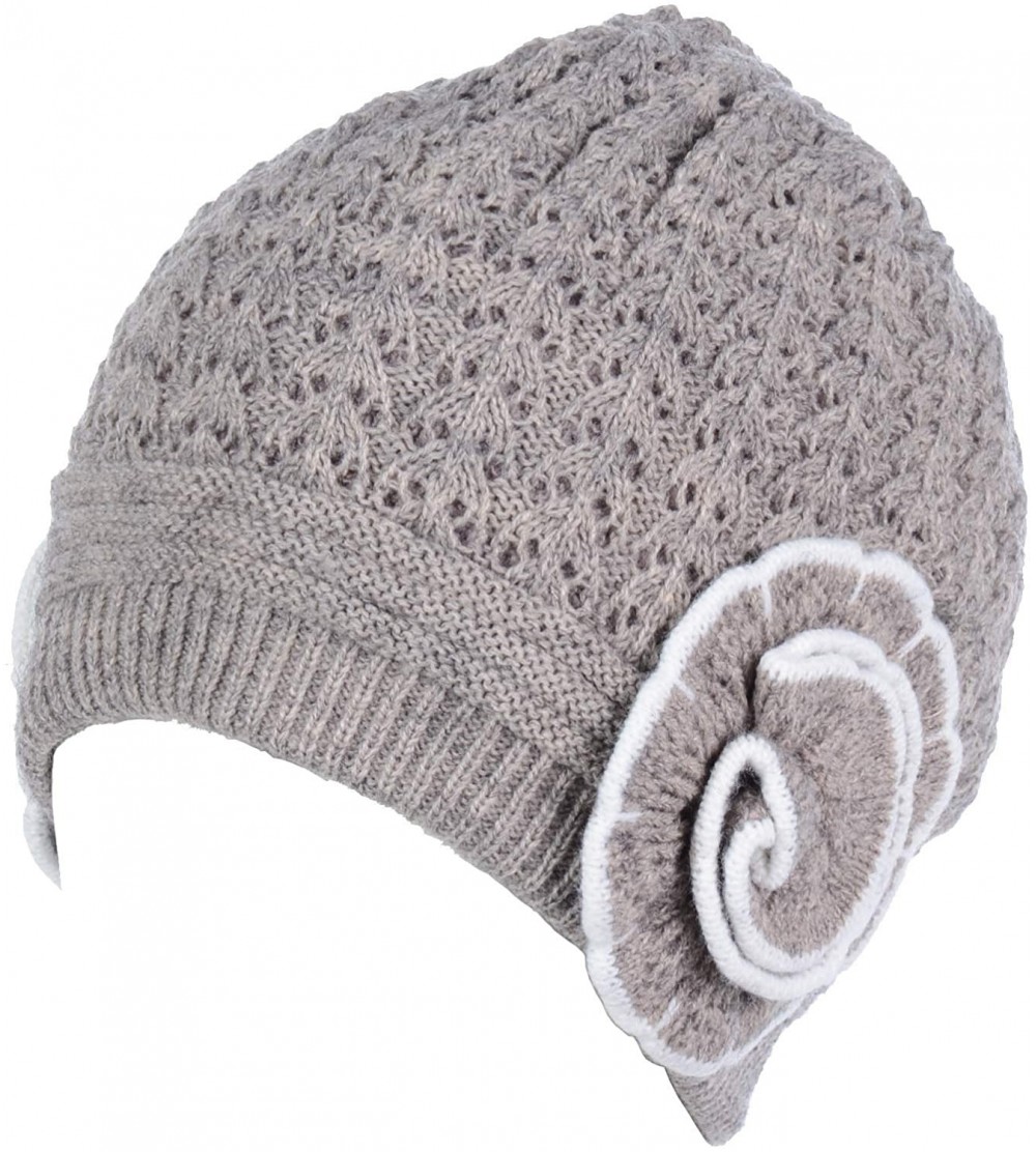 Skullies & Beanies Womens Warm Lined Flower Cable Knit Winter Beanie Hat Retro Chic Many Styles - H5247beige - CD12N2MOV94 $1...