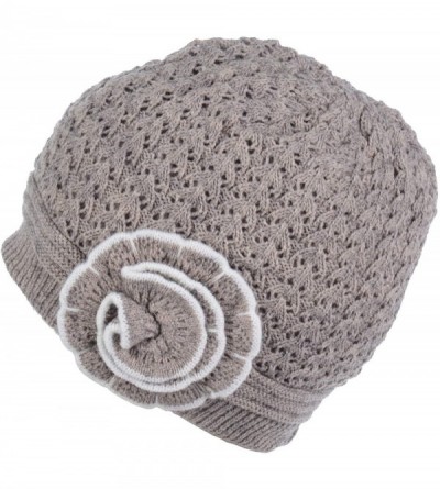 Skullies & Beanies Womens Warm Lined Flower Cable Knit Winter Beanie Hat Retro Chic Many Styles - H5247beige - CD12N2MOV94 $1...