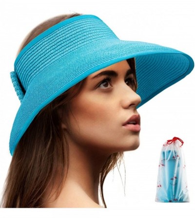 Sun Hats Foldable Sun Visors for Women - Beach Hat Wide Brim Sun Hat Roll-Up Straw Hat - C018UK4OMDK $16.17