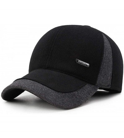 Baseball Caps Men's Warm Woolen Baseball Caps Hat with Fold Earmuffs Warmer - A-black - CZ193L5Y08R $14.31
