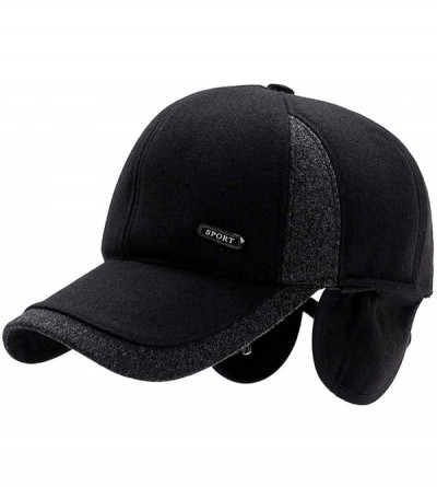 Baseball Caps Men's Warm Woolen Baseball Caps Hat with Fold Earmuffs Warmer - A-black - CZ193L5Y08R $14.31