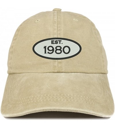 Baseball Caps Established 1980 Embroidered 40th Birthday Gift Pigment Dyed Washed Cotton Cap - Khaki - CI180MUZTRD $20.76