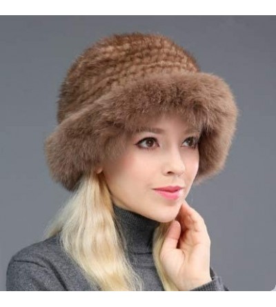 Visors Womens Winter Hat Knitted Mink Real Fur Hats Fox Brim - Coffee - C418L3NLM80 $41.53