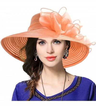 Bucket Hats Lady Derby Dress Church Cloche Hat Bow Bucket Wedding Bowler Hats - Wide Brim-orange - CB17YTN5LOS $19.09