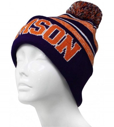 Skullies & Beanies Clemson Men's Blended Stripe Winter Knit Pom Beanie Hat - Orange/Purple - CK18KNN3DH5 $12.66