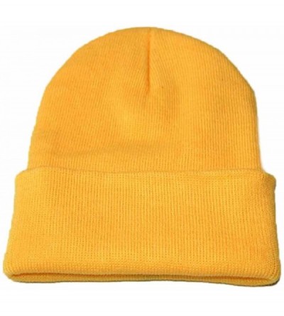 Skullies & Beanies Unisex Slouchy Knitting Beanie Hip Hop Cap Warm Winter Ski Hat - Yellow - C11962Y29T5 $9.02