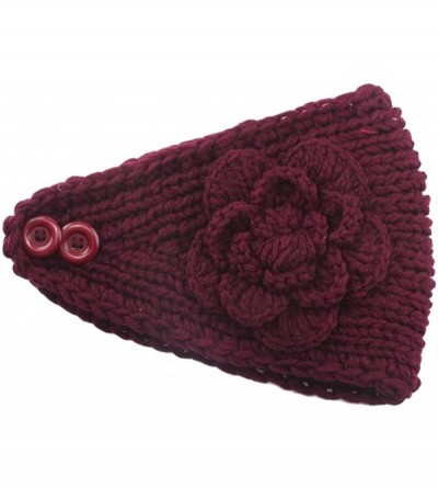 Skullies & Beanies Women's Fashion Crochet Flowers Headband Knitted Hat Cap Headwrap Bands - Burgundy - C8187IOAQMG $8.52