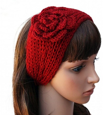Skullies & Beanies Women's Fashion Crochet Flowers Headband Knitted Hat Cap Headwrap Bands - Burgundy - C8187IOAQMG $8.52