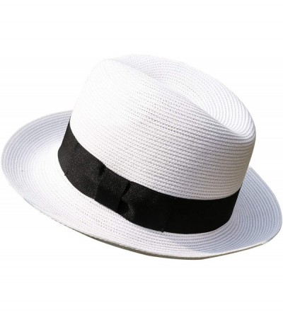 Fedoras Men's Trilby Havana Straw Fedora Panama Sun Hat Cuban Hats White - CW18NA3N06W $26.60