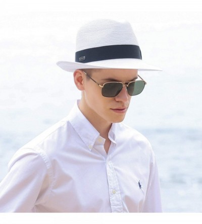 Fedoras Men's Trilby Havana Straw Fedora Panama Sun Hat Cuban Hats White - CW18NA3N06W $26.60