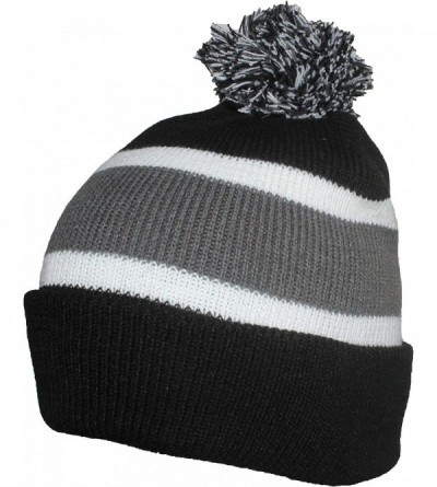 Skullies & Beanies Quality Cuffed Cap with Large Pom Pom (One Size)(Fits Large Heads) - Black/Darkgray - CV11J4LWUSD $10.12