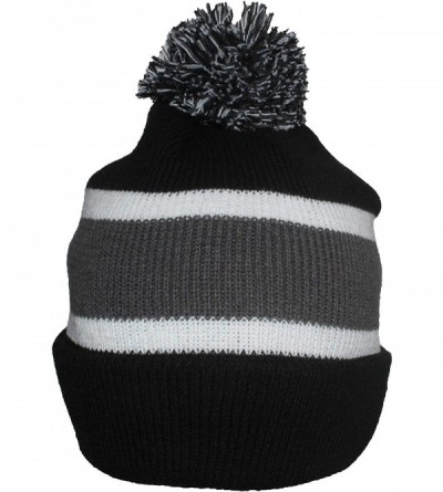 Skullies & Beanies Quality Cuffed Cap with Large Pom Pom (One Size)(Fits Large Heads) - Black/Darkgray - CV11J4LWUSD $10.12