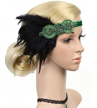 Headbands 1920s Headpiece Feather Flapper Headband Great Gatsby Headdress Vintage Accessory - Green -1 - CV18K6C6Z4R $11.88