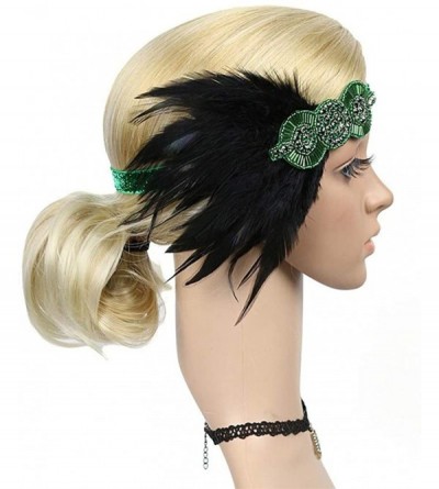 Headbands 1920s Headpiece Feather Flapper Headband Great Gatsby Headdress Vintage Accessory - Green -1 - CV18K6C6Z4R $11.88