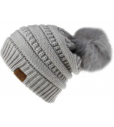 Skullies & Beanies Knit Winter Beanie - Cuff Wool Ribbed Hat - Fisherman Skull Knitted Stocking Cap - Gray - CT18YR02DSO $8.41