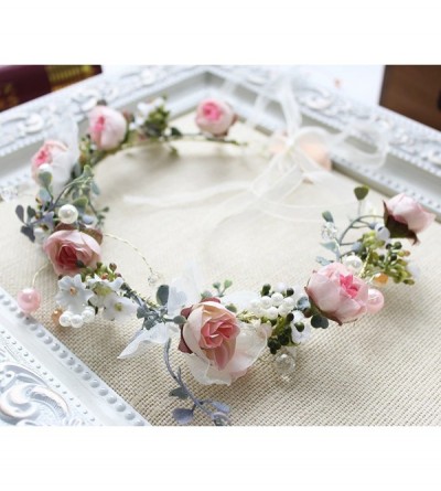 Headbands Boho Flower Crown Hair Wreath Floral Garland Headband Halo Headpiece with Ribbon Wedding Festival Party - I - CB18E...