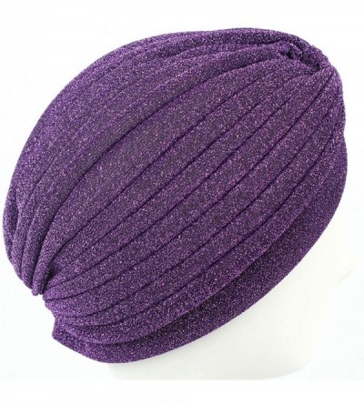 Skullies & Beanies Shiny Turban Hat Headwraps Twist Pleated Hair Wrap Stretch Turban - Wine Red Paillette - CI18ARN84W0 $10.98