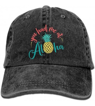 Cowboy Hats You Had Me at Aloha Pineapple Men Women Cowboy Hats Vintage Denim Trucker Baseball Caps - Black - CB1809DOM2S $15.23