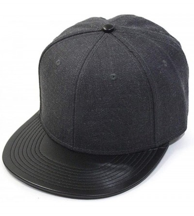 Baseball Caps Premium Heather Wool Blend Flat Bill Adjustable Snapback Hats Baseball Caps - Leather Black/Heather Black - CT1...