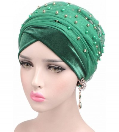 Skullies & Beanies Womens Removable Bowknot Hijab Turban Dual Purpose Cap - Green1 - CP18DI067A8 $12.28