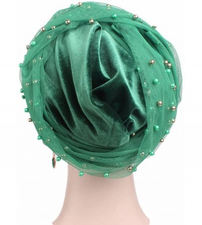 Skullies & Beanies Womens Removable Bowknot Hijab Turban Dual Purpose Cap - Green1 - CP18DI067A8 $12.28