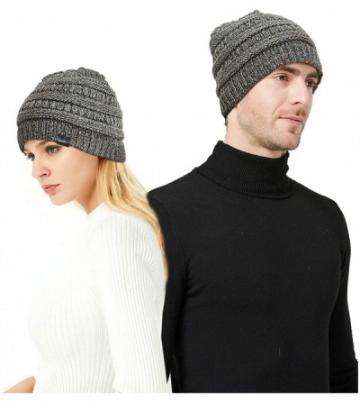 Skullies & Beanies Knit Hat Scarf Set - Merino Wool Winter Warm Beanie Circle Loop Scarves - Hat - Black & Gray - CL18IHADWMA...