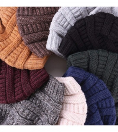 Skullies & Beanies Knit Hat Scarf Set - Merino Wool Winter Warm Beanie Circle Loop Scarves - Hat - Black & Gray - CL18IHADWMA...