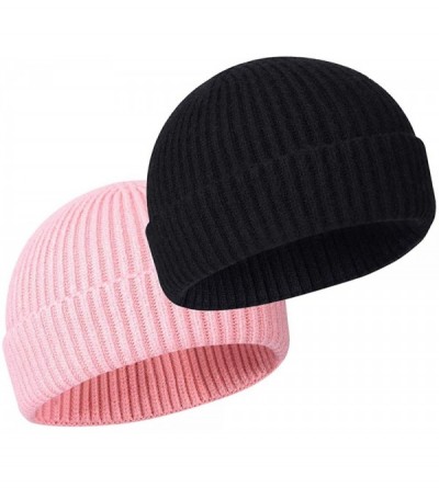 Skullies & Beanies Wool Winter Knit Cuff Short Fisherman Beanie Hats for Men Women - Black&yellow 2pack - CP1943WWYNI $16.80