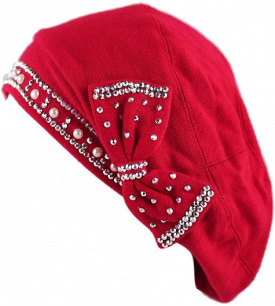 Skullies & Beanies Women's Handmade Warm Baggy Fleece Lined Slouch Beanie Hat - 1. Ribbon1 - Red - CB126IAHG7L $28.98