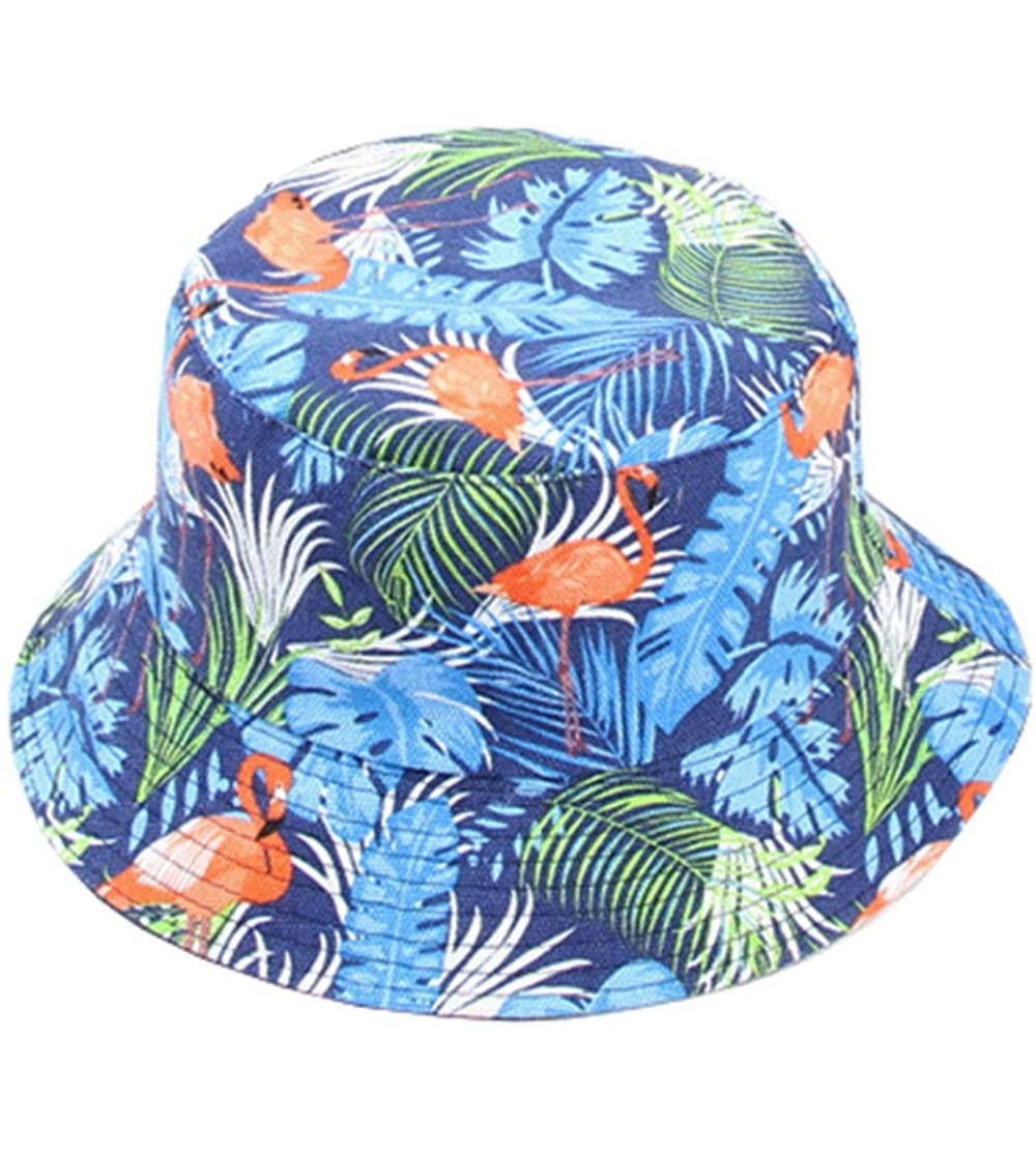 Bucket Hats Flamingo-Bucket-Hat Printed Sun-Hat Reversible with Summer Women - Maple Leaves Navy - CG18SC2M7UN $10.89