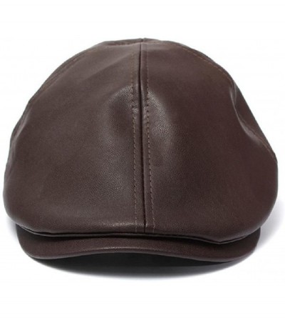 Newsboy Caps Mens Women Vintage Leather Beret Cap Peaked Hat Newsboy Hat - Coffee - CV12KZVB4FF $8.21