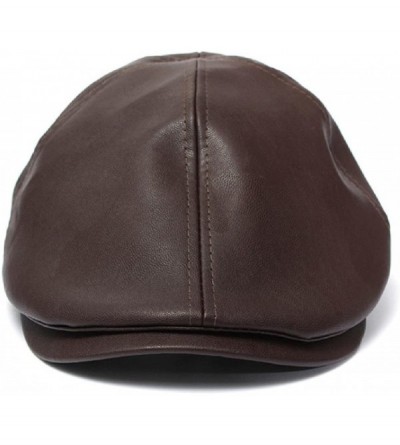 Newsboy Caps Mens Women Vintage Leather Beret Cap Peaked Hat Newsboy Hat - Coffee - CV12KZVB4FF $8.21