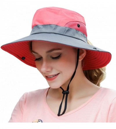 Sun Hats Women Outdoor Summer Sun Hat UV Protection Wide Brim Foldable Safari Fishing Cap - Watermelon Red - CK18NQM43TY $14.27