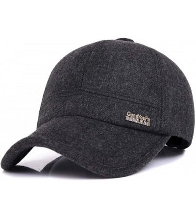 Baseball Caps Men's Winter Wool Baseball Cap with Earflaps Warm Hat for Cold Weather - A Black - C7193E5I838 $8.69