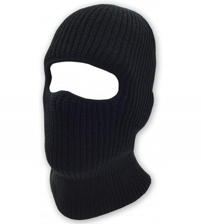 Balaclavas Mens Black Knit Thermal Face Ski Mask - 1 Hole - CM12O1848AP $10.71