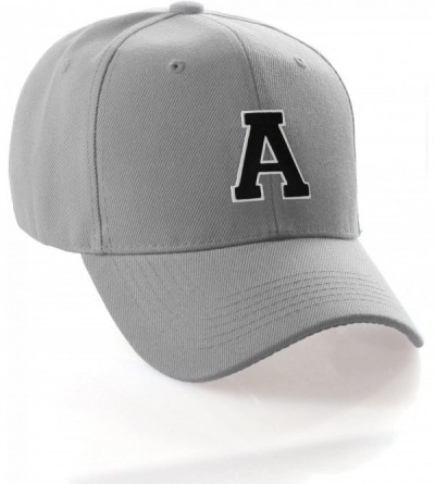 Baseball Caps Classic Baseball Hat Custom A to Z Initial Team Letter- Lt Gray Cap White Black - Letter a - C918IDWD3XW $11.93