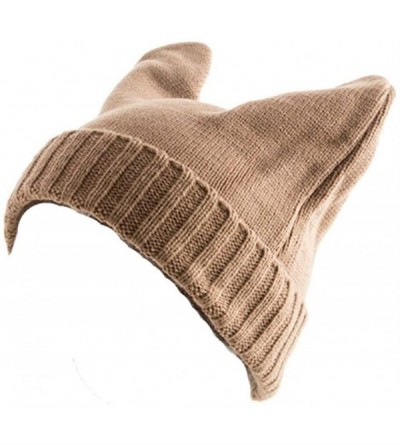 Skullies & Beanies Devil Horn Rabbit Ear Knit Beanie Winter Hat - Taupe - CV11OOVFRDN $11.39