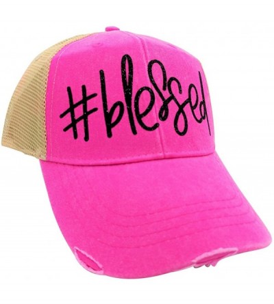 Baseball Caps Women's Blessed Bling Trucker Style Baseball Cap - Hotpink/Black - CQ18883HQ6A $24.69