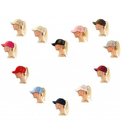 Baseball Caps Women Girls Ponytail Cap Messy Buns Trucker Plain Baseball Dad Hat Adjustable - Navy - C918DC8ZX2I $11.12