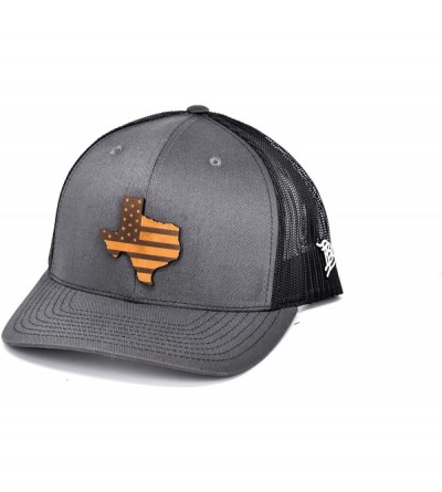 Baseball Caps 'Texas Patriot' Leather Patch Hat Curved Trucker - Charcoal/Black - CM18IGQTN5Q $28.19