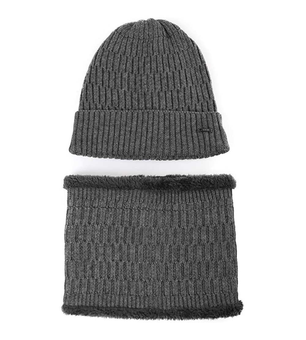 Skullies & Beanies Wool Visor Beanie for Men Winter Knit Hat Scarf Sets Neck Mask - 89236grey - C318ILCONOM $28.43