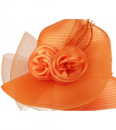 Bucket Hats Lady's Kentucky Derby Dress Church Cloche Hat Bow Bucket Wedding Bowler Hats - Orange - CP188N5SCAH $14.01