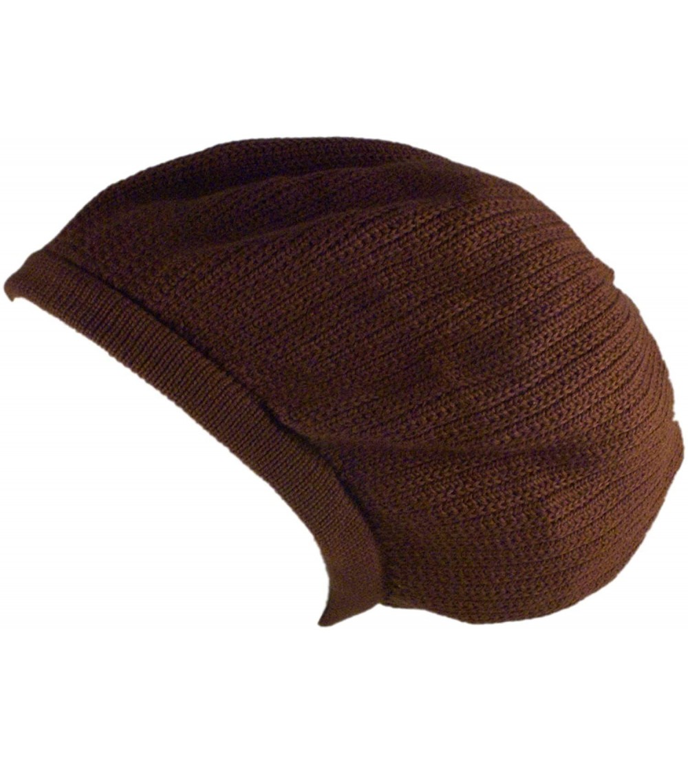 Skullies & Beanies Rasta Knit Tam Hat Dreadlock Cap. Multiple Designs and Sizes. - Large Round Solid Brown- Brimless - C011YI...
