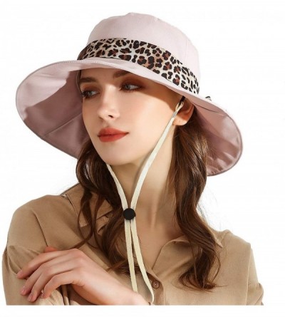 Sun Hats Women Summer Beach Hat Foldable Sun Hats with UV Sun Protection Packable Summer Hats - Leopard Print-pale Pink - CO1...