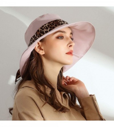Sun Hats Women Summer Beach Hat Foldable Sun Hats with UV Sun Protection Packable Summer Hats - Leopard Print-pale Pink - CO1...
