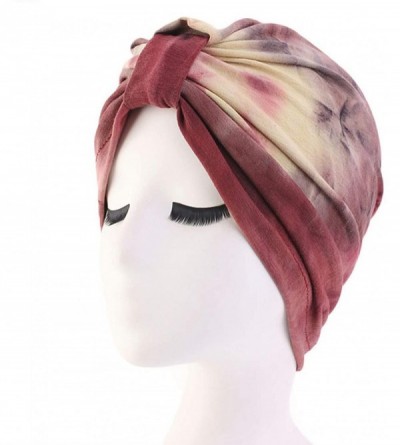 Sun Hats Shiny Turban Hat Headwraps Twist Pleated Hair Wrap Stretch Turban - Tie Dye Wine Red - CK199IK6DKI $12.00